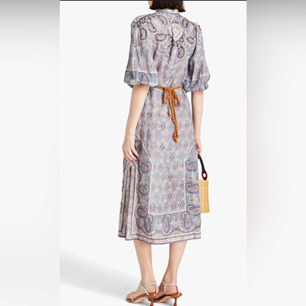 ZIMMERMANN Belted paisley-print linen midi dress ⚪️ - Picture 4 of 11